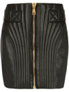 BALMAIN QUILTED-FINISH LEATHER SKIRT