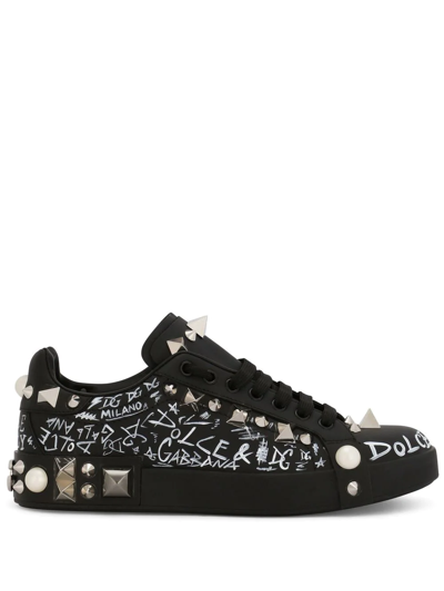 Dolce & Gabbana Portofino Spike-stud Low-top Sneakers In Black