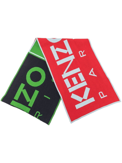 Kenzo Intarsia-knit Logo Scarf In Bleu Nuit
