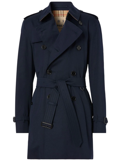 Burberry Heritage Kensington Trench Jacket In Cotton Gabardine In Blue