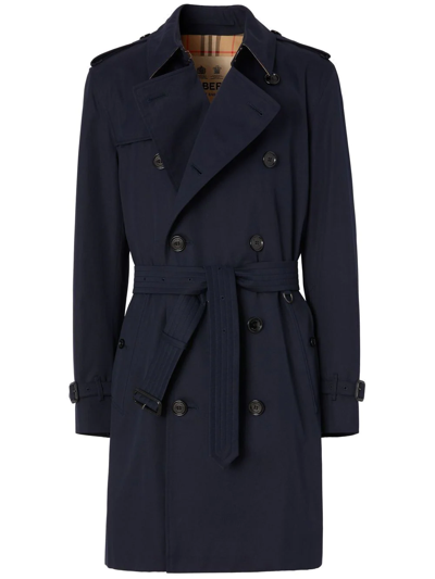Burberry Mid-length Kensington Heritage Trench Coat In Blue