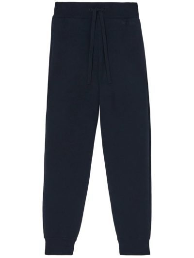 Burberry Embroidered-logo Cropped Track Pants In Blau