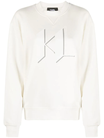 Karl Lagerfeld Logo-print Crew-neck Sweatshirt In Weiss
