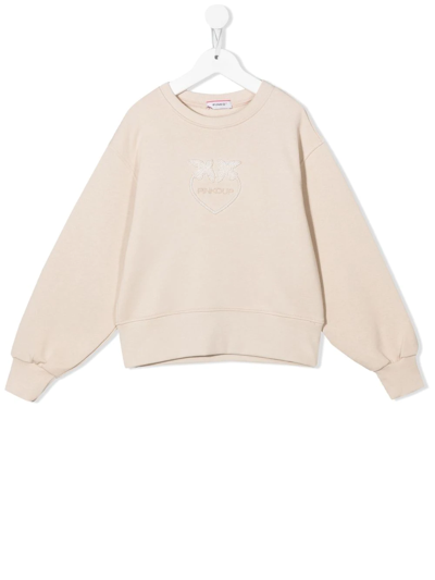Pinko Kids' Pearl Embellished Cotton Sweatshirt In Nude