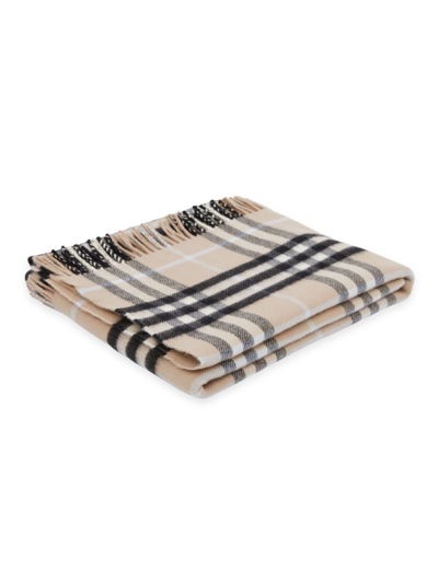 Burberry Checkered Cashmere-wool Baby Blanket In Soft Fawn
