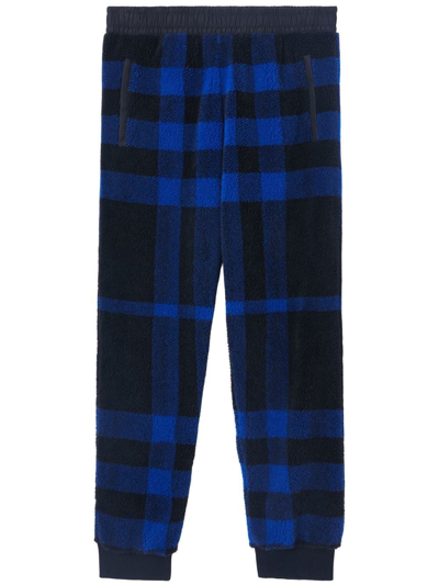Burberry Check-pattern Fleece Track Pants In Blue