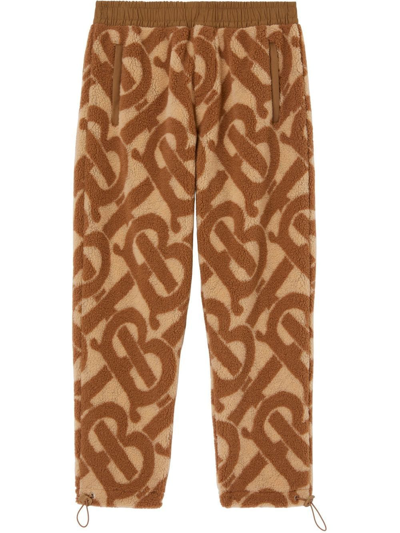 Burberry Tapered Twill-trimmed Logo-print Fleece Sweatpants In Soft Fawn Ip Pttn