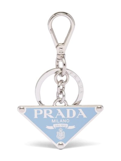 Prada Logo-plaque Clasp-fastening Keyring In Silber