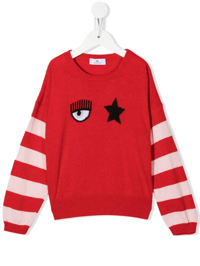 Chiara Ferragni Eye-print Crew Neck Sweatshirt In Rot