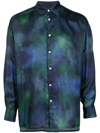 Ahluwalia Watercolor Long Sleeve Button-up Shirt In Blau