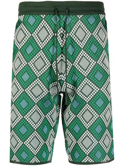 Ahluwalia Geometric-pattern Knitted Shorts In Green