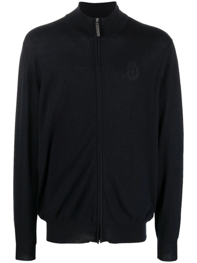 Billionaire Crest Cashmere-blend Zip-up Jumper In Blau