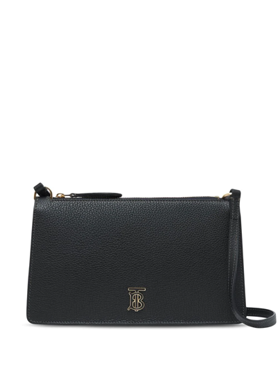 Burberry Grained-leather Tb Pouch In Schwarz