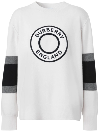 Burberry Wool-cashmere Logo Sweater In Natural White