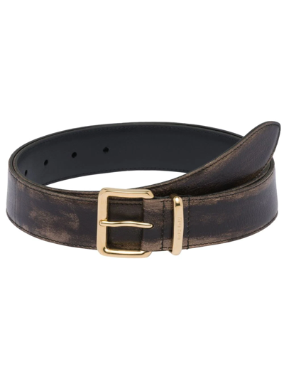 Miu Miu Coffe Vintage Leather Belt In Nero