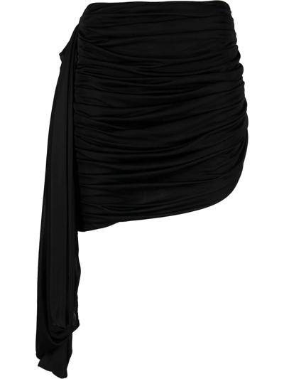 Andreädamo High-waiste Asymmetric Draped Midi Skirt In Black