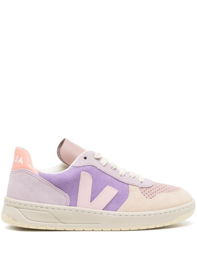 Veja V-10 Panelled Low-top Sneakers In Rosa