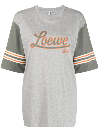 Loewe Brand-printed Oversized Cotton-jersey T-shirt In Grey Melange Old Military Green