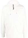 C.p. Company Goggles-detail Zip-up Hoodie In White