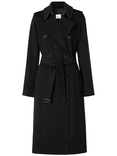 Burberry Cashmere Kensington Trench Coat In Black