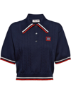 Miu Miu Cropped Silk And Cotton Polo Shirt In Blue