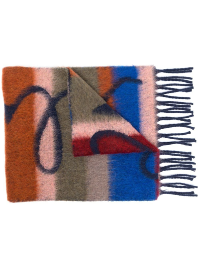 Aspesi Striped Logo-print Scarf In Blue