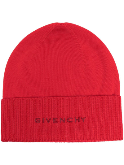 Givenchy Embroidered Wool Logo Beanie In Red