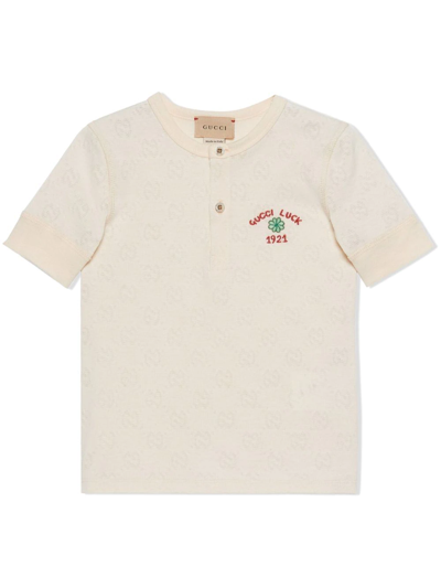 Gucci Kids' Gg Jacquard T-shirt In Weiss