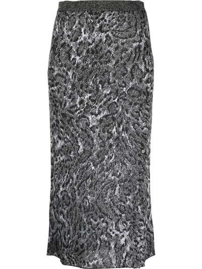Paco Rabanne Leopard-pattern Knit Midi Skirt In Grey