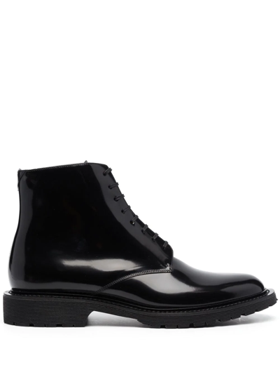 Saint Laurent Lace-up Leather Ankle Boots In Black