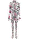 Shuting Qiu Floral-print Semi-sheer Jumpsuit In Schwarz