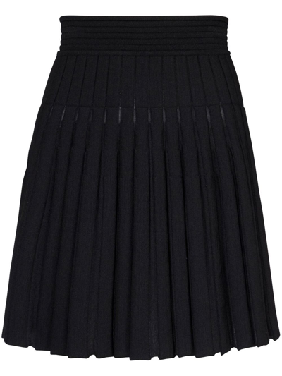 Balmain Black Pleated Knit Skirt