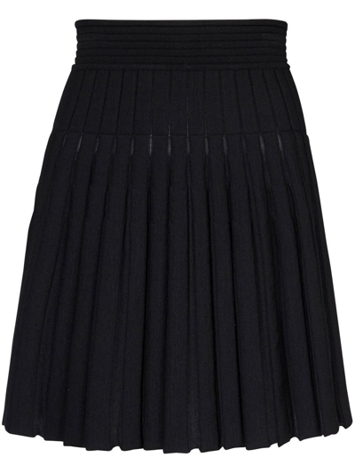 Balmain Black Pleated Knit Skirt In Nero