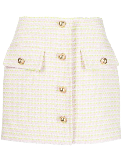 Pushbutton Button-up Mini Skirt In Rosa