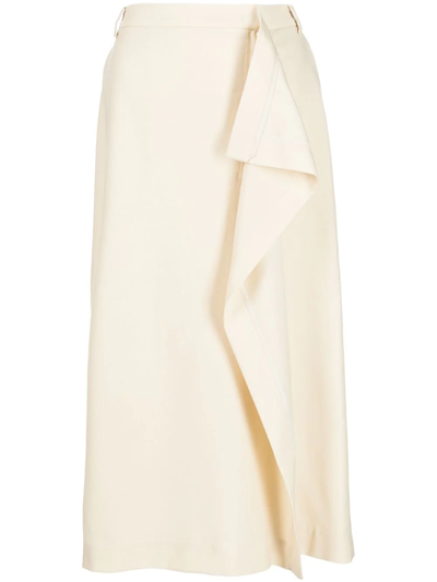 Pushbutton High-waisted Midi Skirt In Weiss