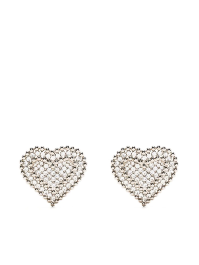Alessandra Rich Women's Crystal Heart Earrings In Argento