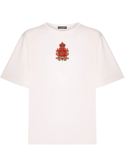 Dolce & Gabbana Heraldic Logo-patch Silk T-shirt In White