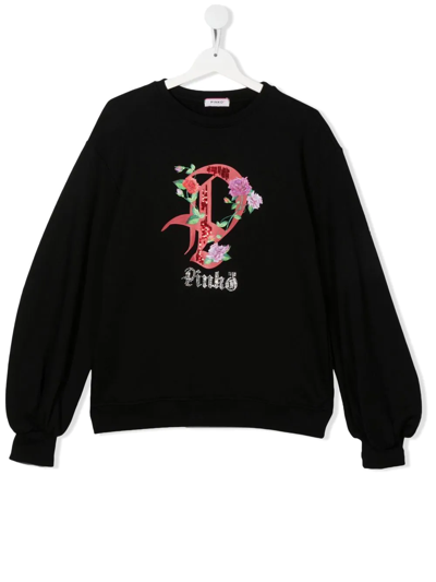 Pinko Logo-print Crew Neck Sweatshirt In Schwarz