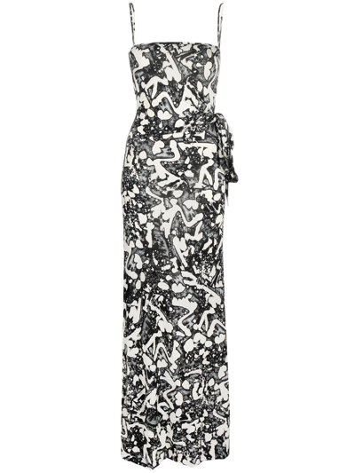 Stella Mccartney Abstract Print Sleeveless Maxi Dress In Schwarz