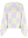 Stine Goya Checked Colour-block Knit Jumper In Violett