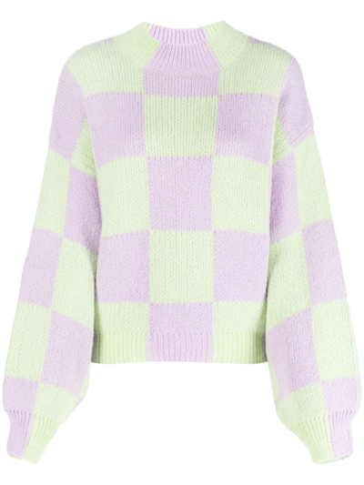 Stine Goya Checked Colour-block Knit Jumper In Viola