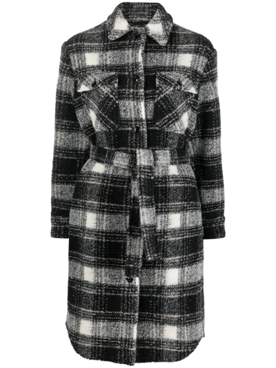 Woolrich Gentry Long Overshirt Knitted Jacket Nero-bianco  Woman In Black Check