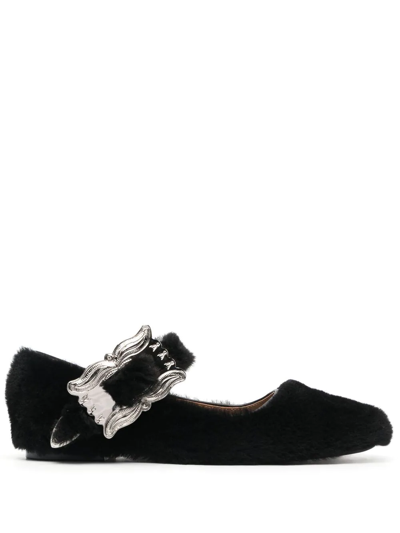 Toga Silver-buckle-ballet-flats In Schwarz