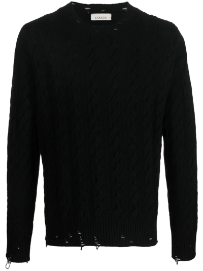 Laneus Cable-knit Crew Neck Sweater In Black