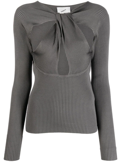 Coperni Twisted Cut-out Rib-knit Top In Grey