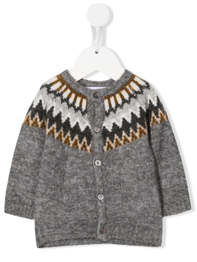 Molo Babies' Fair Isle Intarsia-knit Cardigan In Grau