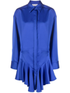 Attico Tartan Candice Pleated Satin Mini Shirt Dress In Blue Polyester In Blau