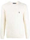 Polo Ralph Lauren Textured Cable Knit Sweater With Round Neckline And Fitted Silhouette In White
