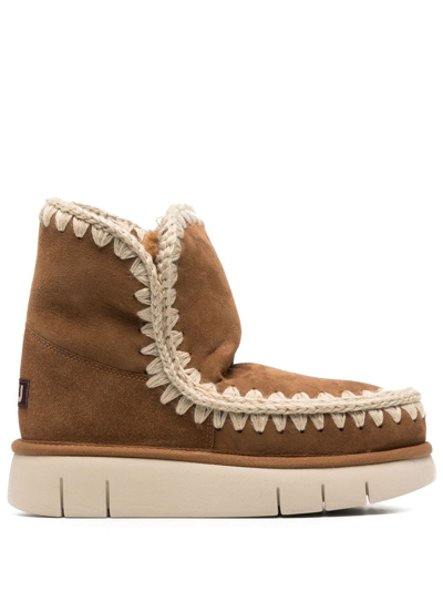 Mou Logo-patch Slip-on Boots In Beige