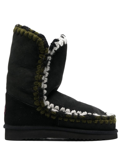 Mou Eskimo 24 Ankle Boot In Black Sheepskin With Stitchings